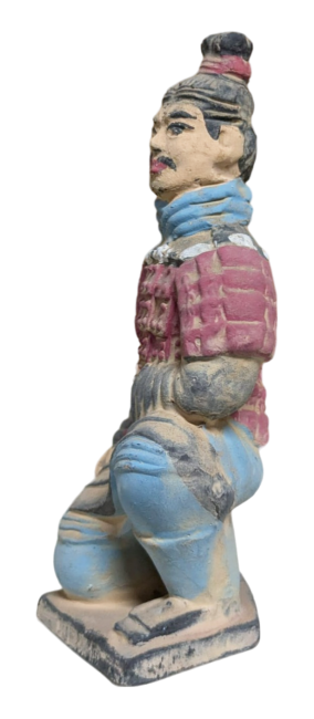 Colorful Antique Kneeling Archer Statue in Terracotta 13 cm