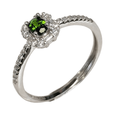925 Silver Ring Adjustable Green Diopside AAA 3x4mm