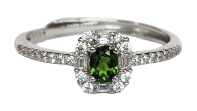 925 Silver Ring Adjustable Green Diopside AAA 3x4mm