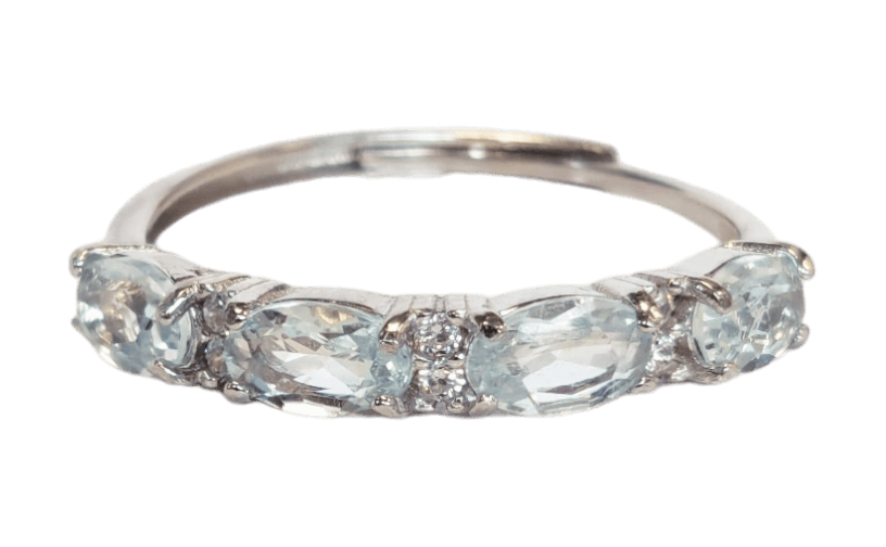 925 Silver Ring Adjustable Aquamarine AAA 3x5mm