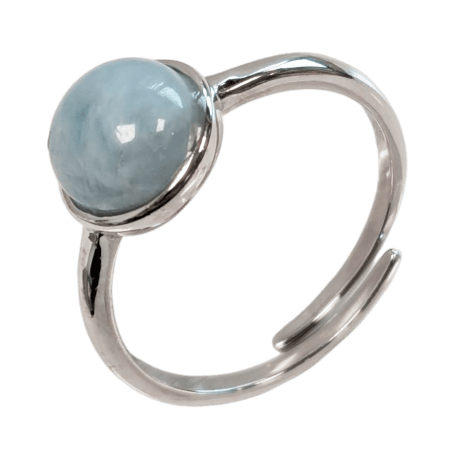 925 Silver Ring Adjustable Round Aquamarine AA 8mm