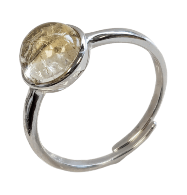 925 Silver Ring Adjustable Round Natural Citrine AA 8mm
