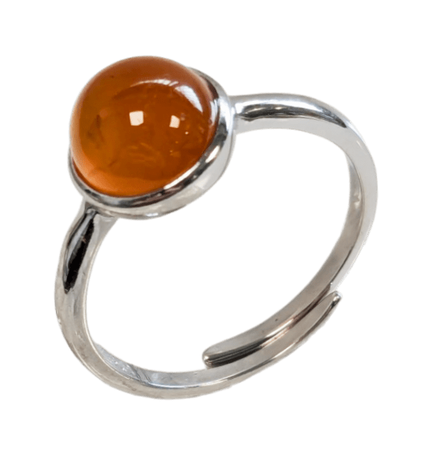 925 Silver Ring Adjustable Round Carnelian A+ 8mm