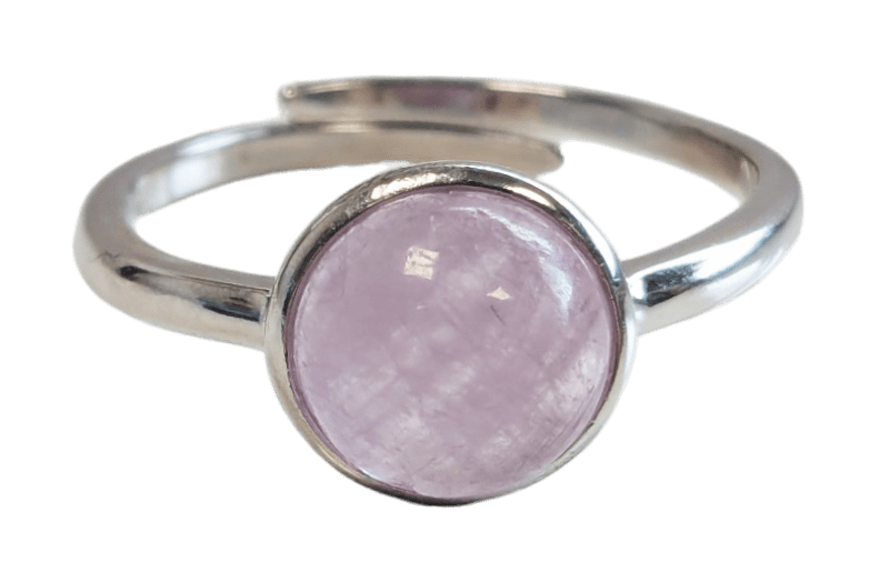 925 Silver Ring Adjustable Round Kunzite AA 8mm