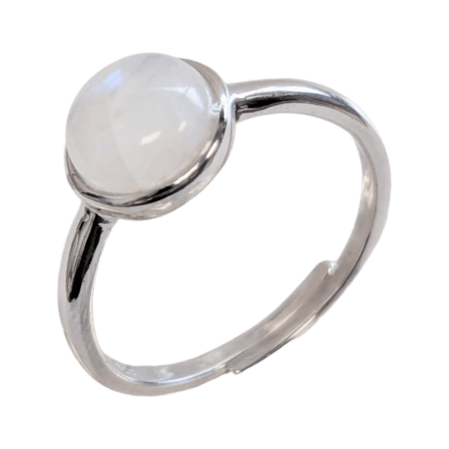 925 Silver Ring Adjustable Round White Moonstone A 8mm