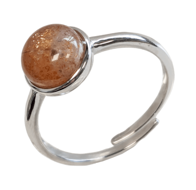 925 Silver Ring Adjustable Round Sunstone AA 8mm