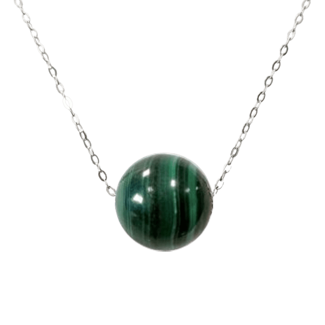925 Silver Necklace Malachite AA Ball 12mm