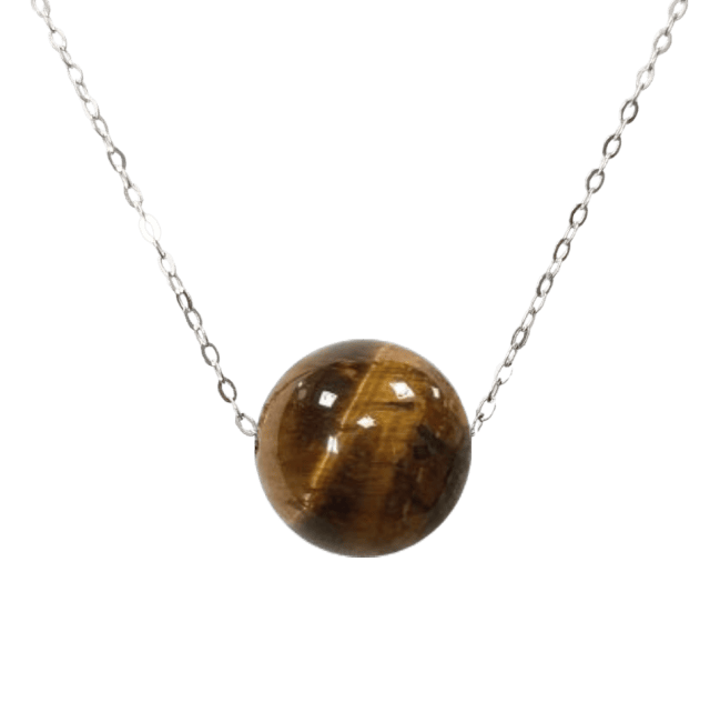 925 Silver Tiger Eye Necklace AA Ball 12mm