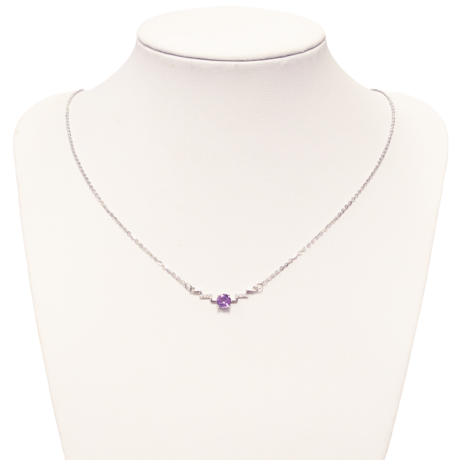 925 Silver Necklace Amethyst and Faceted Rhinestones AA 5mm