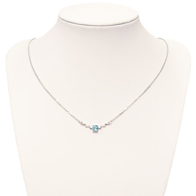 925 Silver Necklace Blue Topaz and Faceted Rhinestones AA 5mm