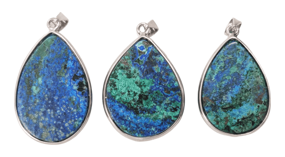 925 Silver Azurite Malachite Pendant AAA 3 pieces 19.47g