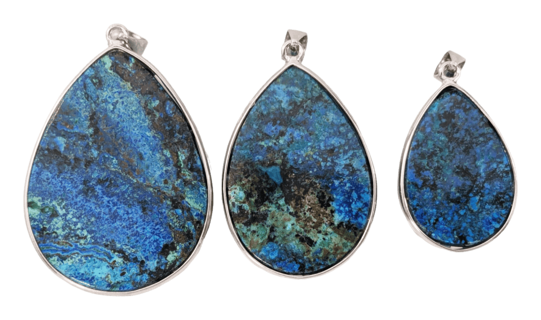 925 Silver Azurite Malachite Pendant AAA 3 pieces 21.97g