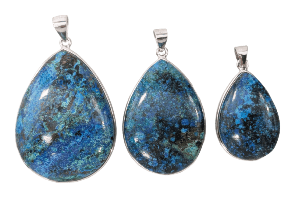 925 Silver Azurite Malachite Pendant AAA 3 pieces 21.97g