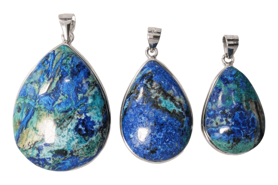 925 Silver Azurite Malachite Pendant AAA 3 pieces 21.05g