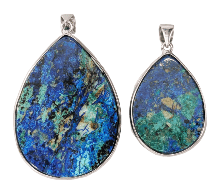 925 Silver Azurite Malachite Pendant AAA 2 pieces 21.66g