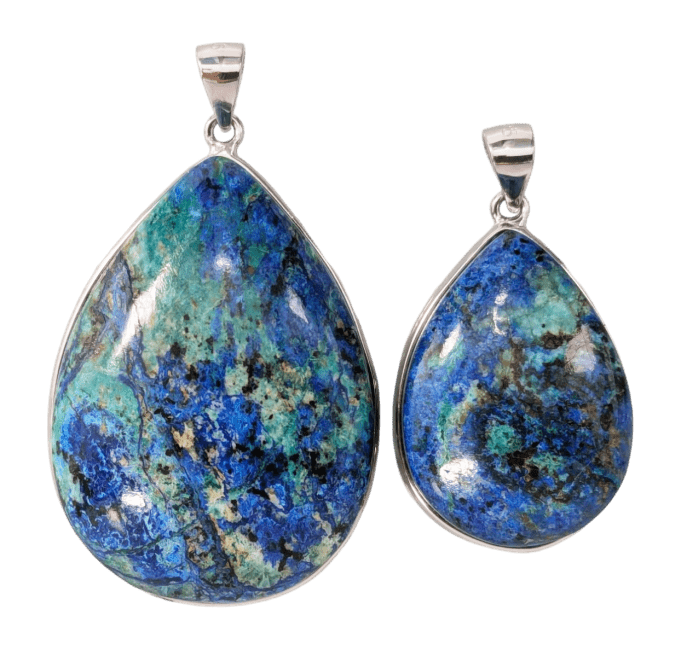 925 Silver Azurite Malachite Pendant AAA 2 pieces 21.66g