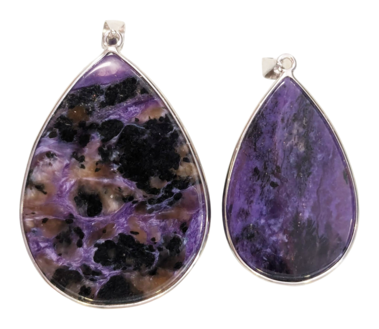 925 Silver Pendant Charoite AA 2 pieces 23.01g