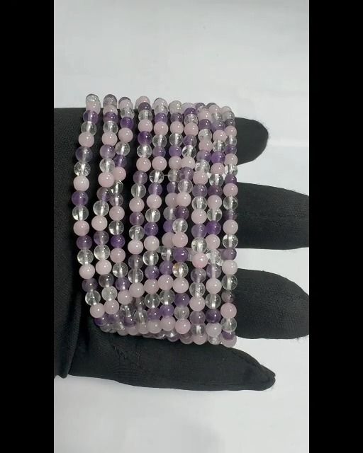 Bracelet Amethyst, Rock Crystal, Rose Quartz A beads 4mm