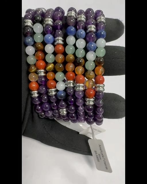 7 chakras Amethyst A 6mm pearls bracelet