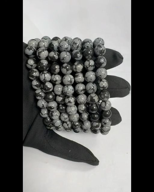 Obsidian snowflake 8mm pearls bracelet