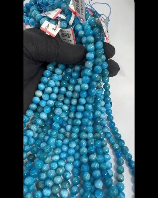 Blue Apatite AA beads 7.5-8mm on 40cm wire