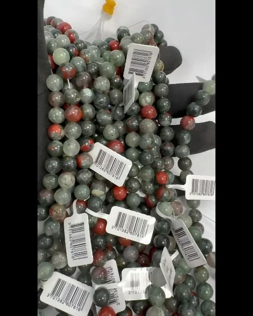 Bloodstone heliotrope jasper 8mm pearls on string