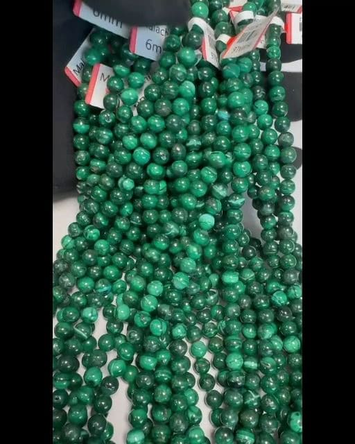 Malachite 6mm pearls on string