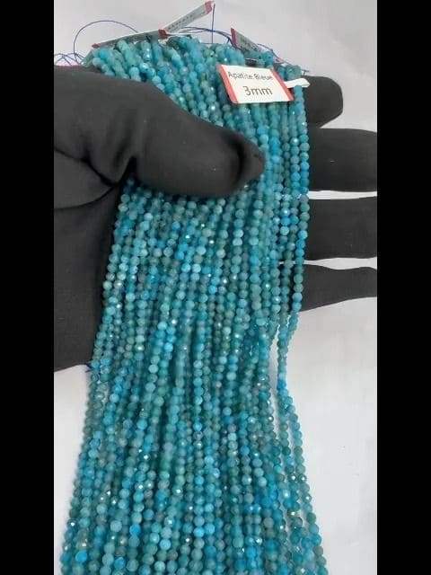 Faceted Blue Apatite AA beads 3-4mm on 40cm wire