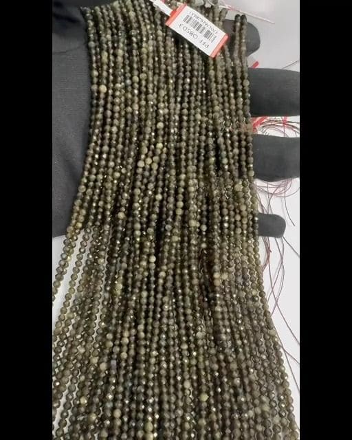 Faceted Black Golden Obsidian AA beads 3-4mm on 40cm wire